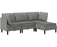 Sofa Svetainės baldų komplektas 4 pcs Tamsiai pilka Audinys