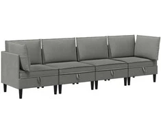 Sofa Svetainės baldų komplektas 4 pcs Tamsiai pilka Audinys
