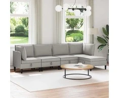 Sofa Svetainės baldų komplektas 5 pcs Šviesiai pilka Audinys