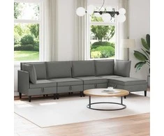 Sofa Svetainės baldų komplektas 5 pcs Tamsiai pilka Audinys