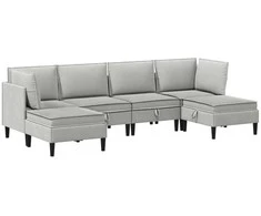 Sofa Svetainės baldų komplektas 6 pcs Šviesiai pilka Audinys
