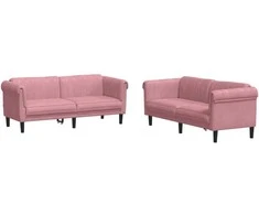 Sofa Sofos komplektas, 2 dalių, rožinės spalvos, aksomas
