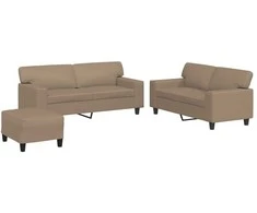Sofa Sofos komplektas, 3 dalių, kapučino spalvos, dirbtinė oda