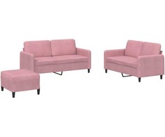Sofa Sofos komplektas, 3 dalių, rožinės spalvos, aksomas