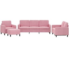 Sofa Sofos komplektas, 4 dalių, rožinės spalvos, aksomas