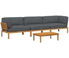 Sofos komplektas 4 pcs Antracitas Kietos akacijos mediena