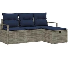 Sofos komplektas 4 pcs Pilka ir tamsiai mėlyna poliratanas