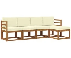Lauko sofos komplektas su pagalve 5 pcs Natūralus ir grietinėlė