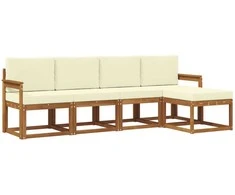 Lauko sofos komplektas su pagalve 5 pcs Natūralus ir grietinėlė
