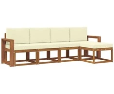 Lauko sofos komplektas su pagalve 5 pcs Natūralus ir grietinėlė