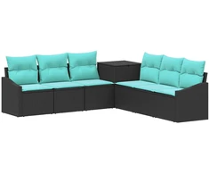 Sofos komplektas 7 pcs Juoda ir mėlyna Poli ratanas ir plienas