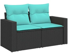 Sofos komplektas 7 pcs Juoda ir mėlyna Poli ratanas ir plienas