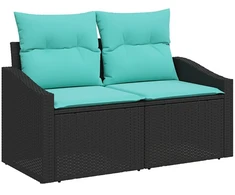 Sofos komplektas 7 pcs Juoda ir mėlyna Poli ratanas ir plienas