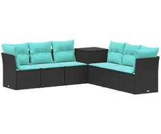 Sofos komplektas 7 pcs Juoda ir mėlyna Poli ratanas ir plienas