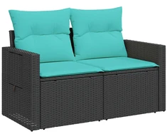 Sofos komplektas 7 pcs Juoda ir mėlyna Poli ratanas ir plienas