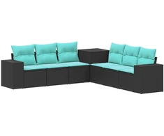 Sofos komplektas 7 pcs Juoda ir mėlyna Poli ratanas ir plienas