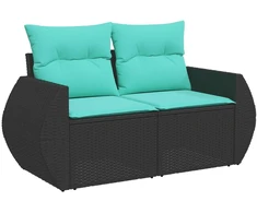 Sofos komplektas 7 pcs Juoda ir mėlyna Poli ratanas ir plienas