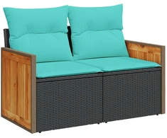Sofos komplektas 7 pcs Juoda ir mėlyna Poli ratanas ir plienas