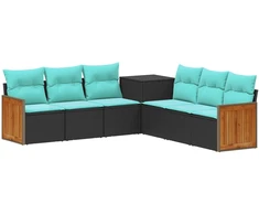 Sofos komplektas 7 pcs Juoda ir mėlyna Poli ratanas ir plienas