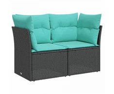 Sofos komplektas 7 pcs Juoda ir mėlyna Poli ratanas ir plienas