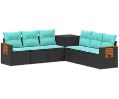 Sofos komplektas 7 pcs Juoda ir mėlyna Poli ratanas ir plienas