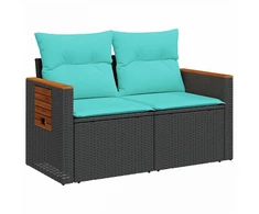 Sofos komplektas 7 pcs Juoda ir mėlyna Poli ratanas ir plienas