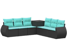 Sofos komplektas 7 pcs Juoda ir mėlyna Poli ratanas ir plienas