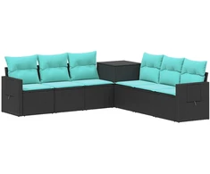 Sofos komplektas 7 pcs Juoda ir mėlyna Poli ratanas ir plienas
