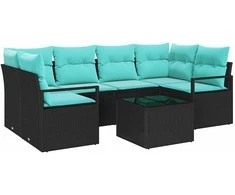 Sofos komplektas 7 pcs Juoda ir mėlyna poliratanas