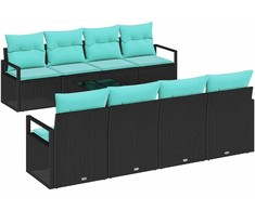 Sofos komplektas 7 pcs Juoda ir šviesiai mėlyna poliratanas