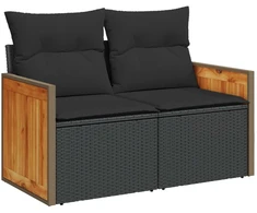 Sofos komplektas 7 pcs Juoda Poli ratanas ir plienas