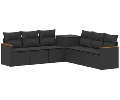 Sofos komplektas 7 pcs Juoda Poli ratanas ir plienas