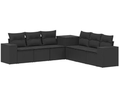 Sofos komplektas 7 pcs Juoda Poli ratanas ir plienas