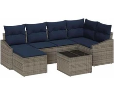 Sofos komplektas 7 pcs Pilka ir tamsiai mėlyna poliratanas