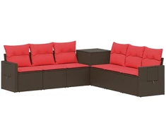 Sofos komplektas 7 pcs Ruda ir raudona Poli ratanas ir plienas