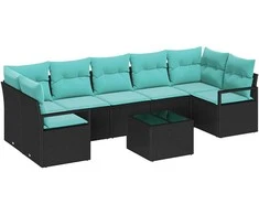Sofos komplektas 8 pcs Juoda ir turkio poliratanas