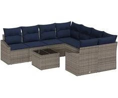 Sofos komplektas 9 pcs Pilka ir tamsiai mėlyna poliratanas