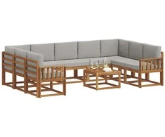 Lauko sofos komplektas 10 pcs Natūrali ir šviesiai pilka