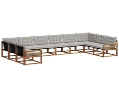 Lauko sofos komplektas 10 pcs Natūrali ir šviesiai pilka