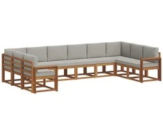 Lauko sofos komplektas 10 pcs Natūrali ir šviesiai pilka