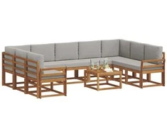 Lauko sofos komplektas 10 pcs Natūrali ir šviesiai pilka