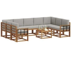 Lauko sofos komplektas 10 pcs Natūrali ir šviesiai pilka