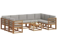 Lauko sofos komplektas 10 pcs Natūrali ir šviesiai pilka