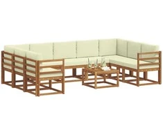 Lauko sofos komplektas 10 pcs Natūralus ir grietinėlė
