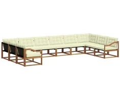 Lauko sofos komplektas 10 pcs Natūralus ir grietinėlė