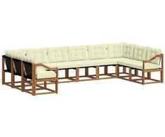 Lauko sofos komplektas 10 pcs Natūralus ir grietinėlė