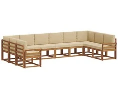 Lauko sofos komplektas su pagalve 10 pcs Natūralus ir bežinis