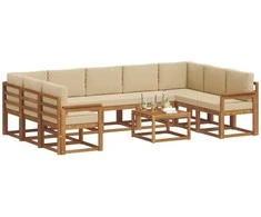 Lauko sofos komplektas su pagalve 10 pcs Natūralus ir bežinis