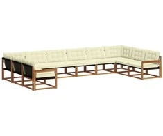 Lauko sofos komplektas 10 pcs Natūralus ir grietinėlė