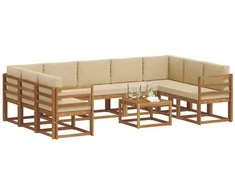 Lauko sofos komplektas su pagalve 10 pcs Natūralus ir bežinis